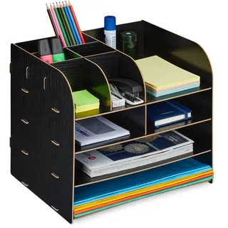 Relaxdays Schreibtisch Organizer mit Ablagefächern Schwarz