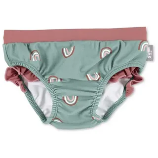 Sterntaler Badehose Regenbogen – UV-Schutz 50+ Schwimmhose Mädchen – Badehose mit Regenbogenmuster, Rüsche und Kordelzug – mit Windeleinsatz bis Größe 86/92 – steingrün, Größe 68 - 68