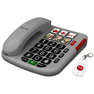 simvalley Communications Notruftelefon: Senioren-Notruf-Telefon, Garantruf Easy, Funk-SOS-Taster, Freisprechen (Notrufarmband, Telefon mit Kabel und Höhrer, LED)