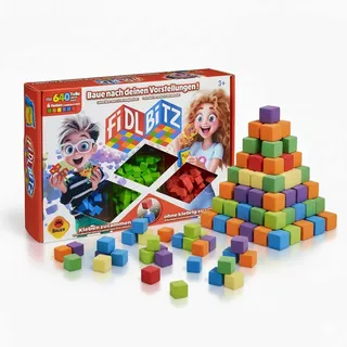 Bauer FIDL BITZ Deluxe Set - 640 Selbstklebende Würfel Schaumstoff - Kreatives Motorikspielzeug Konstruktionsspielzeug Klebende Bausteine ohne klebende Finger & Rückstände - für Kinder ab 3 (21102)