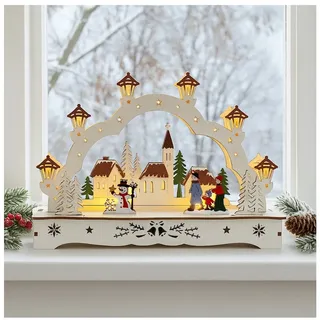 Hti-Living Lichterbogen in modernem Weiß Weihnachtsdorf mit Schneemann