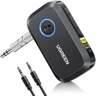 UGREEN Aux Bluetooth 6.0 Adapter Auto mit LDAC Dekodierung, Hi-Res Audio Gold Standard Zertifizierung, 17Std. Akkulaufzeit, Klinke Bluetooth Empfänger für Autoradio/Stereoanlage/Headset