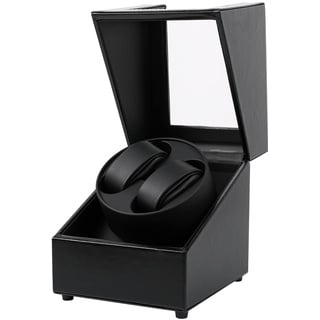 Kalawen Uhrenbeweger 2 Uhren Automatik Uhrenbeweger Box für Automatikuhren USB Ladekabel Watch Winder PU Leder Uhrengehäuse mit leisem Motor Schwarz und Weiß