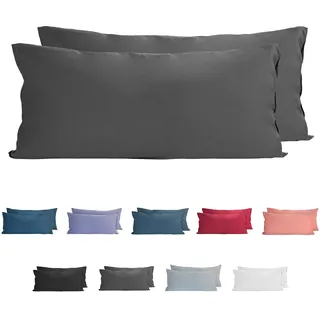 Komfortec 100% Baumwolle Kissenbezüge 2er Set - Superweicher Premium Jersey Kopfkissenbezug 150 g/m2 - Kissenhülle - Anthrazit - 40 x 80 cm
