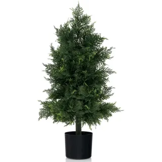 Costway Kunstpflanze Zeder 80 cm, künstliche Pflanze Kiefernbaum Formschnittbaum, Kunstbaum mit Topf, Grünpflanzen mit realistischen Blättern, Dekopflanze Zimmerpflanze für Haus Büro, Grün