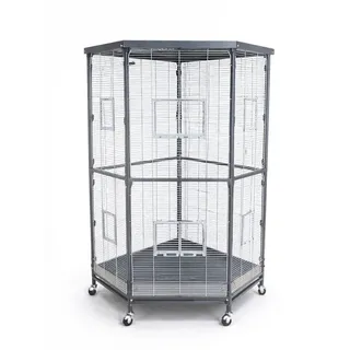 Montana Cages Vogelkäfig Eck Voliere, Zimmervoliere, Käfig für Finken, Eck Voliere, Zimmervoliere, Käfig für Finken silberfarben