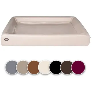 SABRO Hundekorb KUDDE Orthopädisch - Waschbar & Wasserabweisend - Ergonomisch aus, Kunstleder, Premium Hundebett mit wechselbarem Bezug für jede Hundegröße beige 60 cm x 70 cm