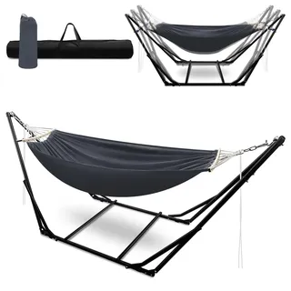 Jaxguom Hängematte mit Gestell Klappbar Garten Hängemattengestell Metall Gestell hängematte Outdoor hängematte Mit Tragetasche Metallgestell bis 150 kg für Camping Garten Pool Balkon