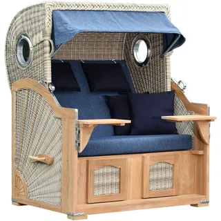 deVries Strandkorb - 140x161x160cm - dunkelblau - Holz / Polyethylen / Polyurethan