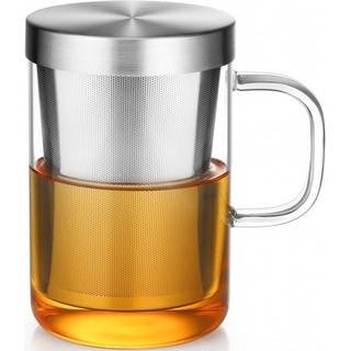 FELIXLEO Teekanne 500ml(volle Kapazität) Glas mit Silberne Edelstahl Sieb Deckel Teeglas, (1-St)