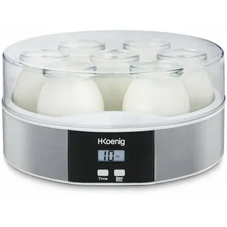 h.koenig Joghurtbereiter ELY70, Kapazität 7 x 160 mL, Programmierbar bis zu 15 Stunden, LCD-Anzeige, Gehäuse aus Edelstahl, Spülmaschinenfest, Automatische Abschaltung, Leistung 15 Watt