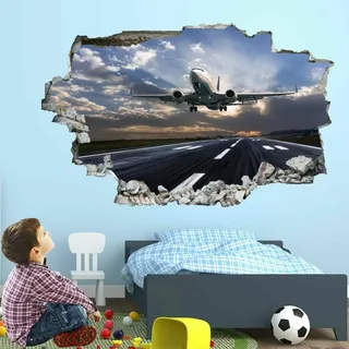 Wandtattoo 3D Durchbruch Flugzeug Wandsticker Wanddekoration selbstklebend Abnehmbare Wandaufkleber Deko Schlafzimmer Wohnzimmer Kinderzimmer Kunst Wohnkultur Wandbilder 110x70cm