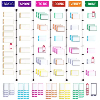 PATboard Kanban Board und Scrum Board – Full Tool Set für Whiteboard, Magnettafel - Beschreibbare Magnete, Scrum & Kanban Karten - Whiteboard Zubehör