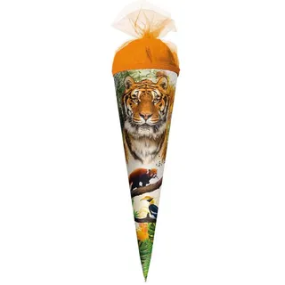 ROTH Schultüte Tiger 22 cm klein - rund - Zuckertüte Wildtier
