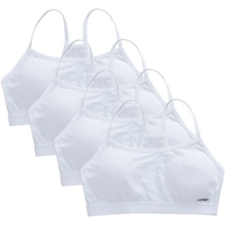 4er Pack Mädchen-Sport-BH mit Trägern,Mädchen Bustier Baumwolle Sport BH,Kreuzen Rückchen Basic-Top ohne Bügel,Nahtloser Mädchen-Trainings-BH Pubertät Teenage Atmungsaktive Unterwäsche für 8–14 Jahre