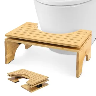 irondelic Toilettenhocker Klappbar, Klohocker WC Hocker Bambus, Neigungsverstellung