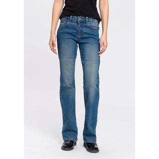 Arizona Bootcut-Jeans »Bund mit seitlichem Gummizugeinsatz«, hohe Leibhöhe, Bootcut, mit Stretch, klassischer 5-Pocket-Style, Gr. 36 - N-Gr, blue used, , 704624-36 N-Gr