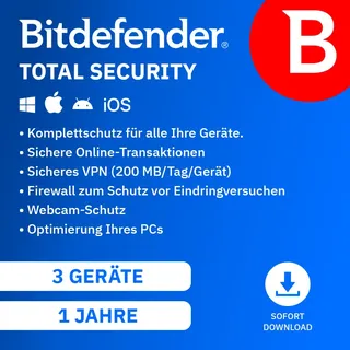 BitDefender Total Security 2025 3 Geräte 1 Jahr ESD
