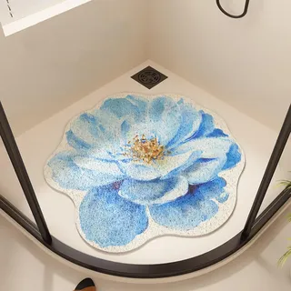 Treer Duschmatte rutschfest, Blumenformen Luffa Dusche Antirutschmatte, Badewannenmatte rutschfest mit Ablauf, Trocknende Duscheinlage für Nassbereiche (Blau,50x50cm)