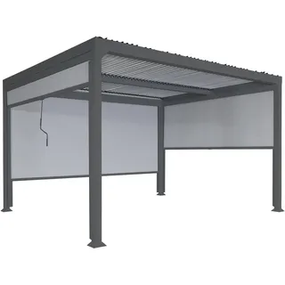 Mendler Alu Pergola HWC-L41 mit 3x Seitenwand, Lamellen-Pavillon, stabiles 8cm-Metall-Gestell 3x3,7m ~ anthrazit