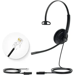 Yealink YHS34 Lite Telefon Headset mit RJ9 QD Anschlußkabel Kompatibel mit Poly Avaya Snom Grandstream Telefone Leicht Headsets mit Mikrofon für Bürotelefone Schreibtisch Festnetz EIN Ohr 2.1m Kabel