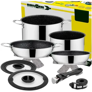 BRUNNER Topf-Set BRUNNER Camping Kochgeschirr Edelstahl ACADEMY NG Stapelbar, Leicht, (8-tlg) Ø 22 cm