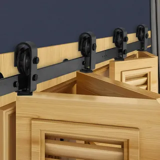 Vevor Schiebetürsystem faltbare Schiebetüren, 152,4 cm Laufschiene Schiebetürbeschlag, geeignet für vier 35,6 cm große Schrank-, Speisekammer- & Wäschetüren (nicht im Lieferumfang enthalten)