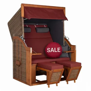 Mr. Deko Strandkorb Tinnum Pinie PE 120x160x80cm (BxTxH) | Strandkorb-2-Sitzer Volllieger Wetterfest | Sonnenliege 2 Personen Pinienholz | Gartenmöbel, Strandkörbe