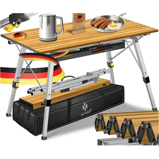 Kesser KESSER® Campingtisch faltbar Klapptisch mit Aluminiumrahmen Aufrollbare Tischplatte Falttisch klappbar inkl. Tragetasche mit Trageband & Netztasche, Holz-Optik