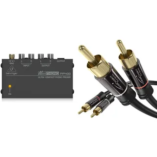 Behringer PP400 Mikrofon Plattenspieler Vorverstärker, Schwarz & KabelDirekt - Cinch Audio Kabel - 0,5m - (Koaxialkabel Für Verstärker, Stereoanlangen)