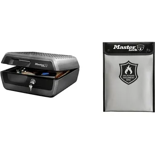 Master Lock Feuerfest Dokumentenbox und Feuerfest Dokumententasche LCFW30100 + FBWLZ0EURHRO, Feuerfest und Wasserdicht, Large