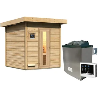 Karibu Gartensauna Saunahaus Hytti 2 Energiesparende Saunatür 9 kW Ofen inkl. Steuergerät inkl. 8-teiligem gratis Zubehörpaket (Gesamtwert 191,92€)