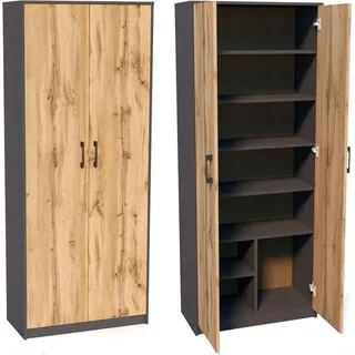 home collective Mehrzweckschrank mit 8 Fächern Besenschrank Haushaltsschrank in mattem Finish mit 6 Einlegeböden und 2 Türen 74 cm breit aus Laminatplatte und ... - Grau