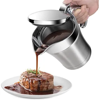 Sauciere, doppelt isolierter Soßenkrug aus Edelstahl mit Klappdeckel für das Thanksgiving-Dinner – 17 oz