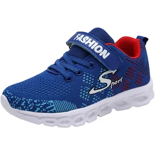 Generisch Sportschuhe Jungen Mädchen Turnschuhe Kinder Laufschuhe Hallenschuhe Sneaker Atmungsaktiv Leicht Mesh Klettverschluss rutschfest Basketballschuhe Für Outdoor Schule Freizeit 38 Blau - 38 EU