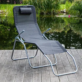 Saunaliege mit Textilbezug XXL schwarz ca. 205 x 65 x 44/114cm pulverbeschichtet