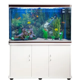 Monster Shop Aquarium 300 L Weiß - Vollständiges Starter-Set mit Aquarium, Unterschrank, Kies und Hintergrund - Ideal für Fische - Glas - 143,5 cm H x 120,5 cm B x 39 cm T
