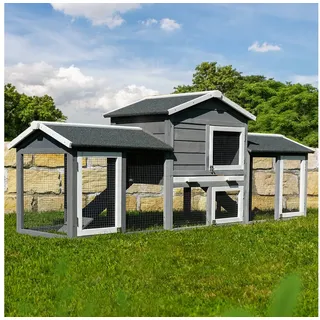 My Animal Kleintierstall XXL Hasenstall MH-03 - 2 Etagen mit Freilauf - Wetterbeständig grau