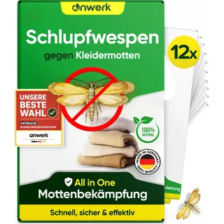 anwerk® Schlupfwespen gegen Kleidermotten - 12 Karten (2 Karten à 6 Lieferungen) - Effektiv Kleider Motten bekämpfen - Alternative zur Mottenfalle, Mottenspray, Pheromonfalle