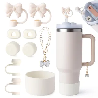 linmaya Stanley Cup Zubehör Set, enthält 6 Silikon Spill Proof Stopper, 2 10mm Strohhalm Abdeckung, 1 Griff Charme,1 Bodenschutz Fits für Stanley Cup kompatibel mit Hydro Flask (Matcha Green)