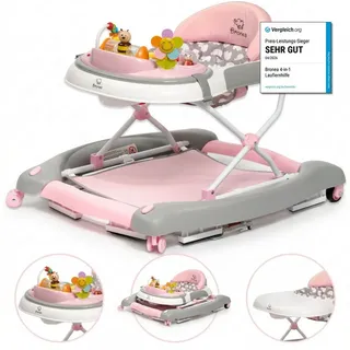 Bronea Lauflernhilfe 4-in-1 Lauflernwagen Gehfrei Baby Schaukel Lauflernhilfe Babywalker, Abnehmbares Spielpaneel - Wippfunktion - Leise gummierte Reifen rosa