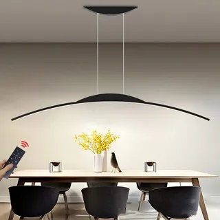 WERSVG Dimmbare LED Hängeleuchte Moderne Esstisch Pendelleuchte mit Fernbedienung Pendellampe Bogen Design LED hängende Leuchte Höhenverstellbar für Esszimmer Küche Wohnzimmer (Schwarz, L100)