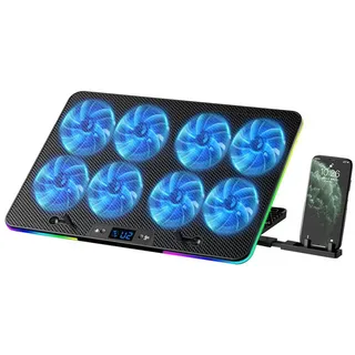 AIMAX Notebook-Kühler Laptop Kühler 7 Höhenverstellbar & Handyständer Cooler, 2 USB Ports & Einstellbarer Geschwindigkeit Kühlständer schwarz