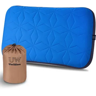 UWILLION Großes Campingkissen mit abnehmbarem Bezug – Ultraleichtes aufblasbares Kissen für Camping, leicht, ergonomisch und waschbar für Camping, Wandern und Reisen, Blau