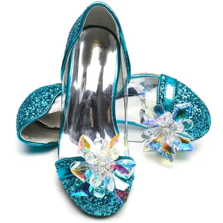 ELSA & ANNA Prinzessin Schuhe Mädchen – Prinzessin Schuhe mit 3 cm hohem Absatz – Glitzer Schuhe Mädchen – Schuhe für ELSA Kleid für Partys, Fasching, Karneval – (BLU14-SH) - 30 EU