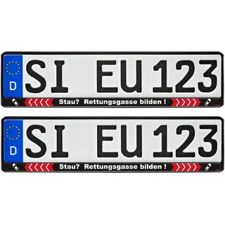 PistolaPeppers Warnschild Zwei Kennzeichenhalter BEI STAU RETTUNGSGASSE BILDEN 2er Schildhalter schwarz