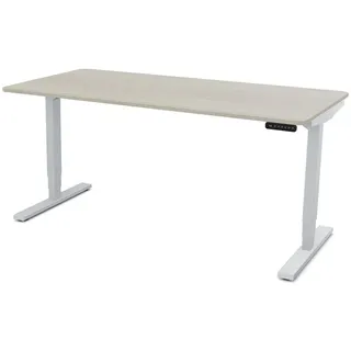 Assmann Electronic ASSMANN Schreibtisch Eiche Polar Weißaluminium, 160x80cm, Memoryfunktion, 2-fach-Motorik - Beige/Silber
