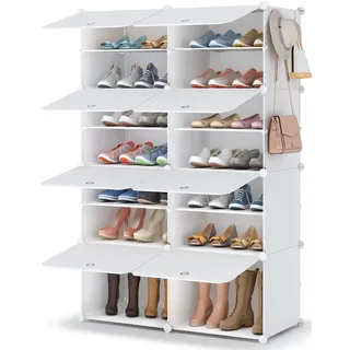 HOMIDEC Schuhregal, 7-stufiger Schuhschrank Schuhaufbewahrung für 28 Paar Schuhe und Stiefel, Kunststoff-Schuhregale Schuh Organizer für Flur Schlafzimmer Eingang, Weiß