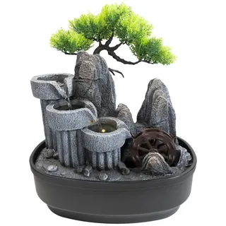 Lemodo Zimmerbrunnen Kaskadenbrunnen mit Wasserrad, 19 cm Breite bunt