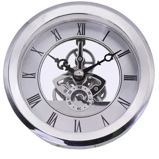 103mm Retro Römische Ziffer Quarzuhr Uhrwerk runde Uhr Zubehör Transparent Skeleton Clock Inserts Einbau-Uhr Quartz Uhrwerk Tischuhr für Home Office Klassenzimmer Europäischer Stil Clock DIY Silber